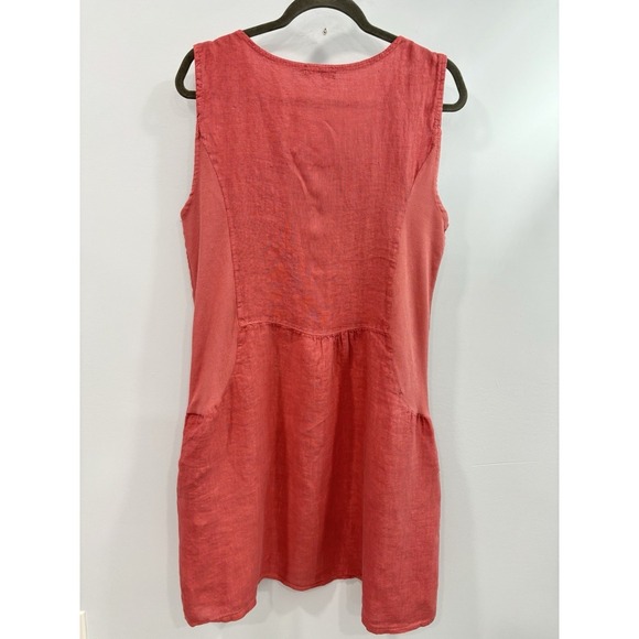 Blu Orchid Women's XL 100% Linen Dress Pink Textured Floral Neckline Pockets - Picture 3 of 10